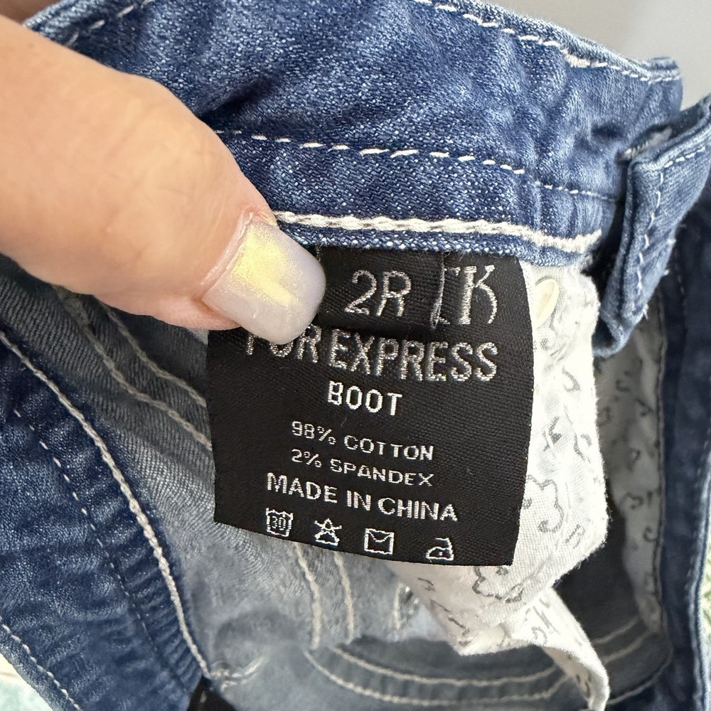 Express Rerock bootcut jeans sz 2R low rise medium wash stretch blue Y2K grunge - Picture 8 of 9